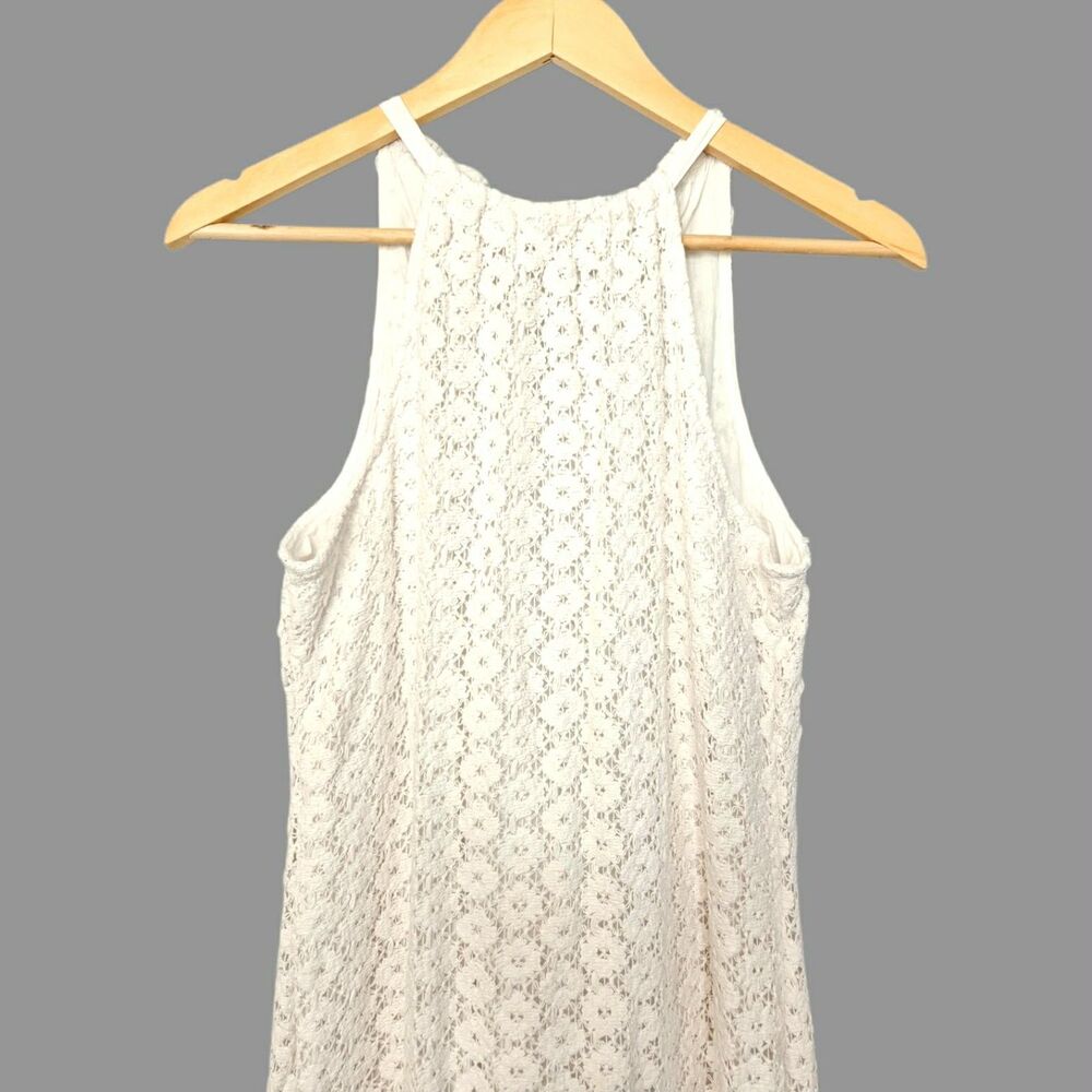 A New Day 100% Cotton White Crochet Lace Sleeveless Halter Summer Dress - Picture 3 of 6